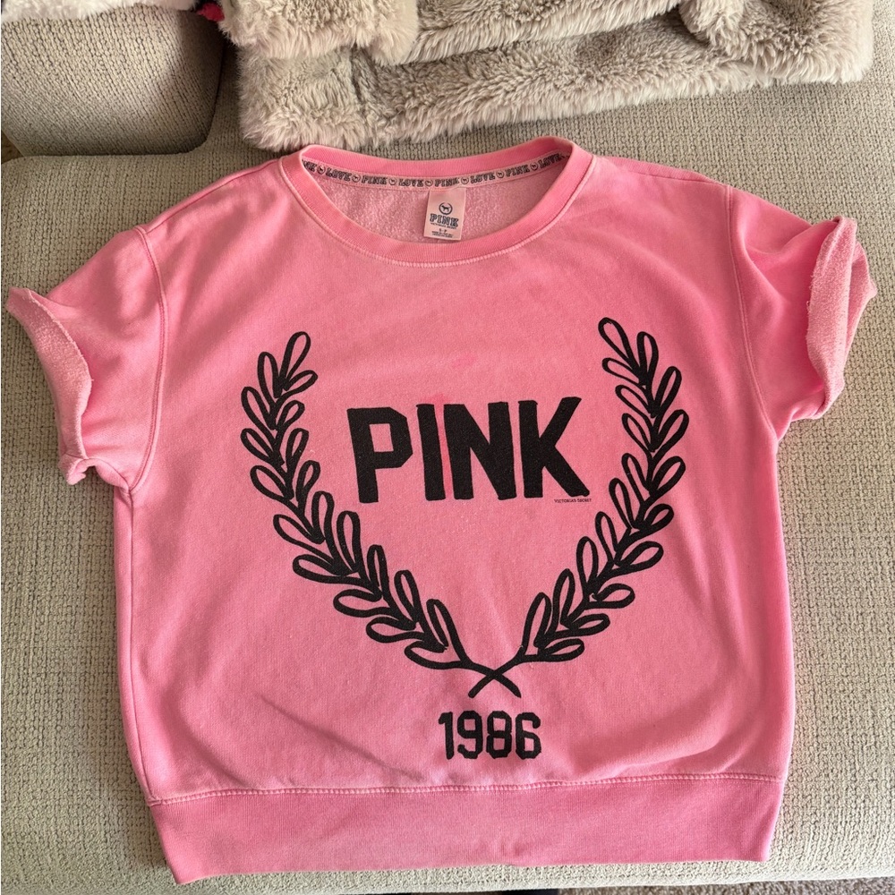 PINK rare Victoria's Secret Pink Short-Sleeve Logo Sweatshirt S